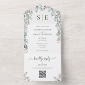 Invitation Tout En Un Code QR de monogramme de verdure florale Mariage (À l'intérieur)