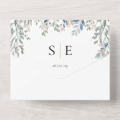 Invitation Tout En Un Code QR de monogramme de verdure florale Mariage (Verso)