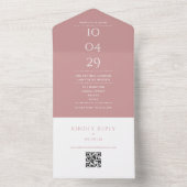 Invitation Tout En Un Code QR de monogramme Rose Poussiéreuse Date de Ma (À l'intérieur)