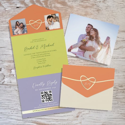 Invitation Tout En Un Code QR de photo Citron Vert Mariage