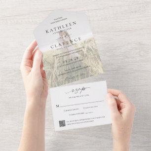 Invitation Tout En Un Code QR de photo classique Élégant mariage