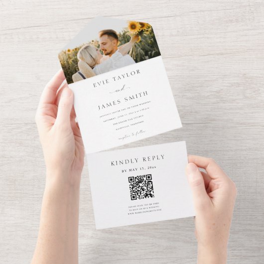 Invitation Tout En Un Code QR de photo moderne (Déchirure)