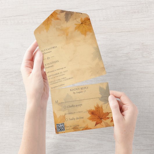 Invitation Tout En Un Code QR de remplissage d'automne rustique (Déchirure)