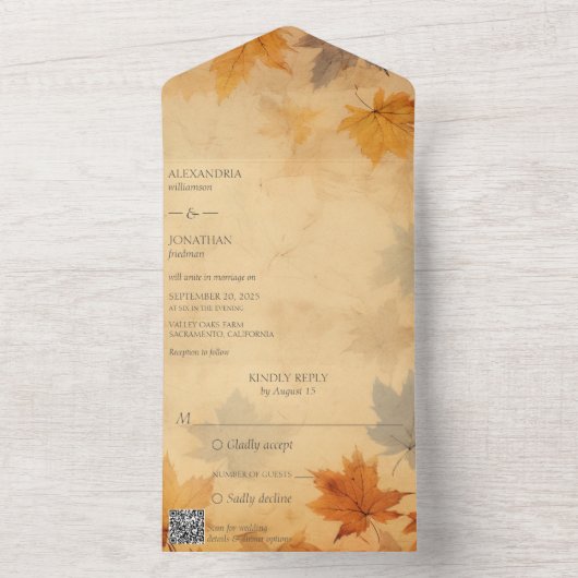 Invitation Tout En Un Code QR de remplissage d'automne rustique (À l'intérieur)