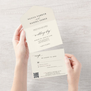Invitation Tout En Un Code QR de réponse de mariage minimaliste moderne