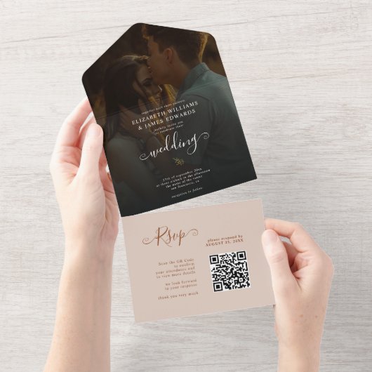 Invitation Tout En Un Code QR de réponse moderne terre cuite bohème pour (Déchirure)