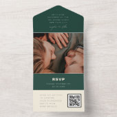 Invitation Tout En Un Code QR de réponse simple de mariage vert émeraude (À l'intérieur)