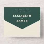 Invitation Tout En Un Code QR de réponse simple de mariage vert émeraude (Verso)
