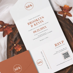 Invitation Tout En Un Code QR de rouille en terre cuite à budget minimal