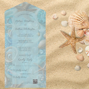 Invitation Tout En Un Code QR de Sea Shells et Starfish