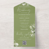 Invitation Tout En Un Code QR de verdure florale verte de mousse Mariage (À l'intérieur)
