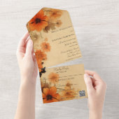 Invitation Tout En Un Code QR des fleurs d'automne (Déchirure)