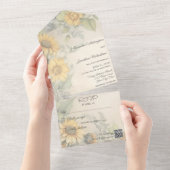Invitation Tout En Un Code QR des tournesols rustiques (Déchirure)