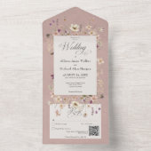 Invitation Tout En Un Code QR du cadre Fleur sauvage rose rustique (À l'intérieur)
