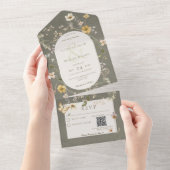 Invitation Tout En Un Code QR du cadre Fleur sauvage vert Sage rustique (Déchirure)