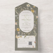 Invitation Tout En Un Code QR du cadre Fleur sauvage vert Sage rustique (À l'intérieur)