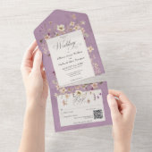 Invitation Tout En Un Code QR du cadre Fleur sauvage violet rustique (Déchirure)