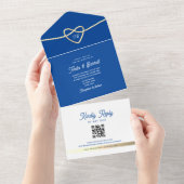 Invitation Tout En Un Code QR du Mariage bleu royal (Déchirure)
