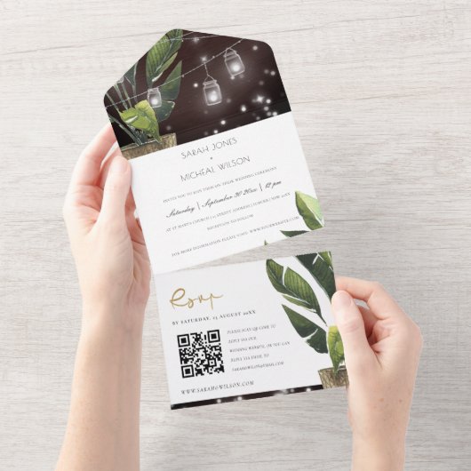 Invitation Tout En Un Code QR du Mariage de la chaîne feuilleté de palme (Déchirure)