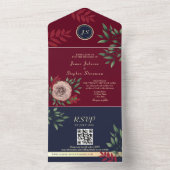 Invitation Tout En Un Code QR du Mariage de la Marine Bleue Bourgogne (À l'intérieur)