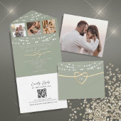 Invitation Tout En Un Code QR du Mariage vert Sage