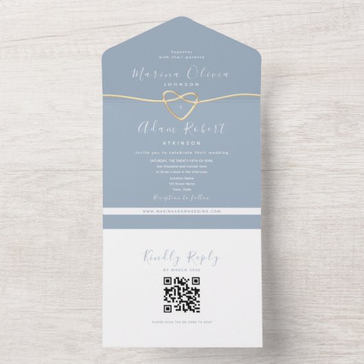 Invitation Tout En Un Code QR Dusty Mariage bleu (À l'intérieur)
