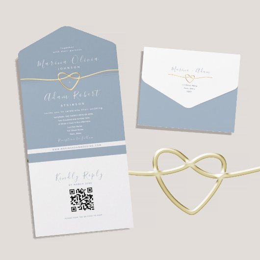 Invitation Tout En Un Code QR Dusty Mariage bleu