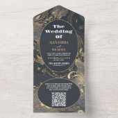 Invitation Tout En Un Code QR Élégant Argent Doré Mariage Céleste (À l'intérieur)