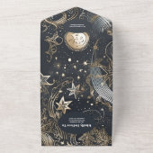 Invitation Tout En Un Code QR Élégant Argent Or Mariage Céleste (Dehors)