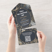 Invitation Tout En Un Code QR Élégant Argent Or Mariage Céleste (Déchirure)