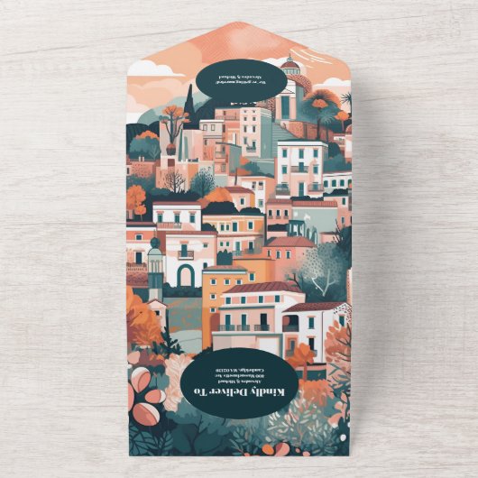 Invitation Tout En Un Code QR Élégant Italie Capri Destination Mariage (Dehors)