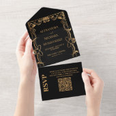 Invitation Tout En Un Code QR Élégant Mariage Art Nouveau (Déchirure)