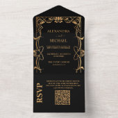 Invitation Tout En Un Code QR Élégant Mariage Art Nouveau (À l'intérieur)