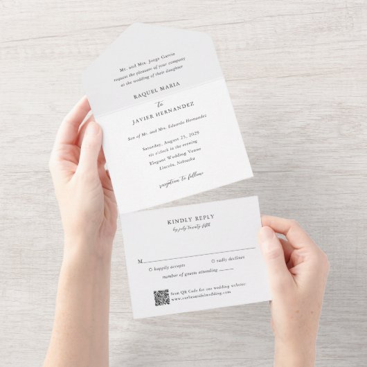 Invitation Tout En Un Code QR élégant Mariage Classique (Déchirure)