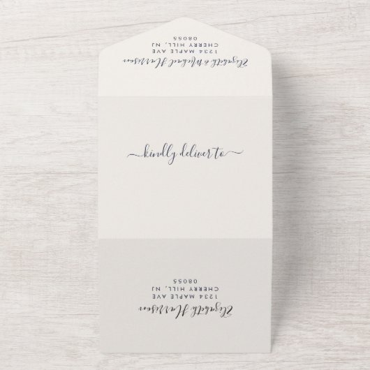 Invitation Tout En Un Code QR élégant Réception de mariage bleu marine (Dehors)