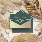 Invitation Tout En Un Code QR Emerald Green et Gold Mariage