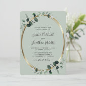 Invitation Tout en un code QR Eucalyptus Gold Sage Mariage da (Debout devant)