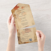 Invitation Tout En Un Code QR Feuilles d'Automne Rustiques (Déchirure)