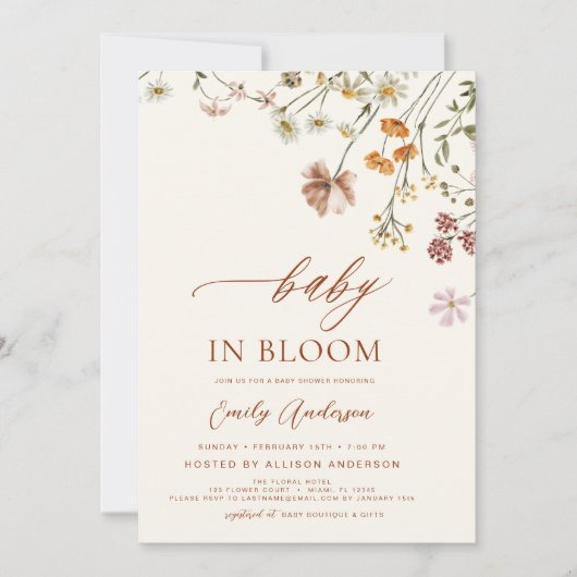 Invitation Tout en un code QR Fleur sauvage Baby in Bloom Dou (Devant)