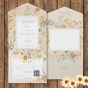 Invitation Tout En Un Code QR Fleur sauvage des champs Automne Rustique
