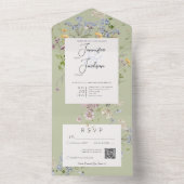 Invitation Tout En Un Code QR Fleur sauvage Sage Green Sage Delicic Boho (À l'intérieur)