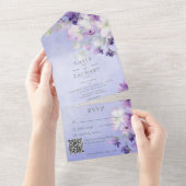 Invitation Tout En Un Code QR Floral Boho Violet Pervenche (Déchirure)