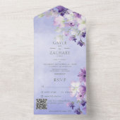 Invitation Tout En Un Code QR Floral Boho Violet Pervenche (À l'intérieur)