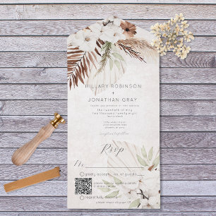 Invitation Tout En Un Code QR floral de Boho neutre moderne