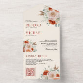 Invitation Tout En Un Code QR Floral Ivoire Orange Brûlé Mariage (À l'intérieur)
