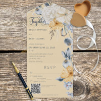 Code QR Floral Jaune Blanc & Bleu Rustique