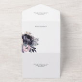 Invitation Tout En Un Code QR floral noir et lavande (Dehors)