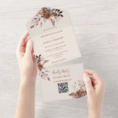 Invitation Tout En Un Code QR floral rustique Mariage automnal (Déchirure)