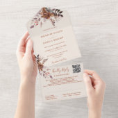 Invitation Tout En Un Code QR floral rustique Mariage automnal (Déchirure)