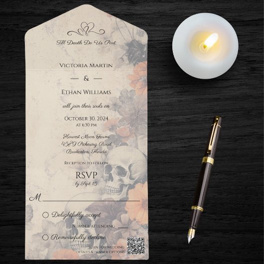 Invitation Tout En Un Code QR Ghoulish & Gothique Halloween